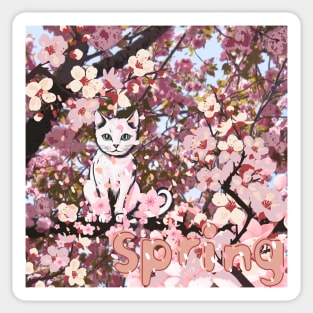 cherry blossom tree and cat Sticker